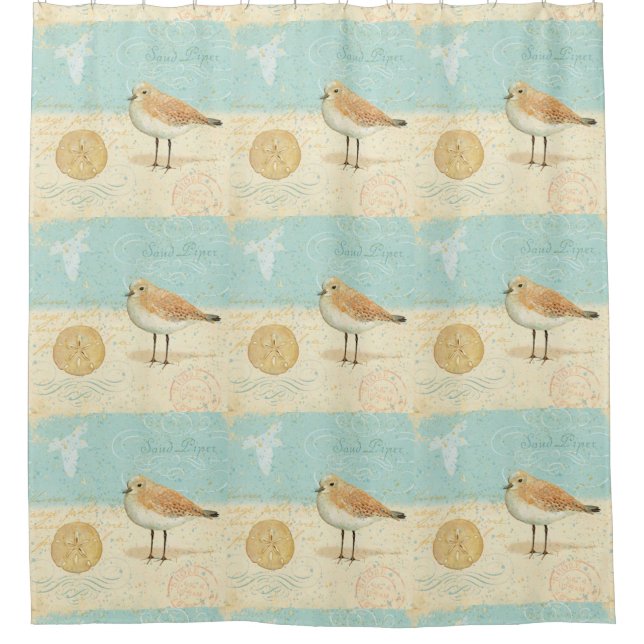 Vintage French Sand Piper Shower Curtain (Front)