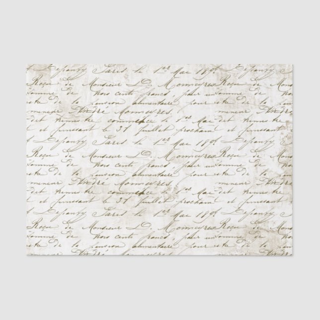 Vintage French Script Handwritten Grunge Cursive Tissue Paper (Front)