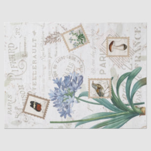 Vintage French Script Nature Flower Bird Mushroom Tissue Paper