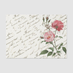 Vintage French Script Pink Roses Tissue Paper