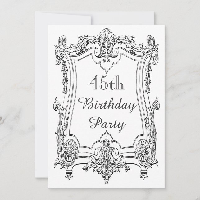 Vintage French Scroll 45th Birthday Double Sided Invitation (Front)