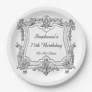 Vintage French Scroll 75th Birthday Paper Plate
