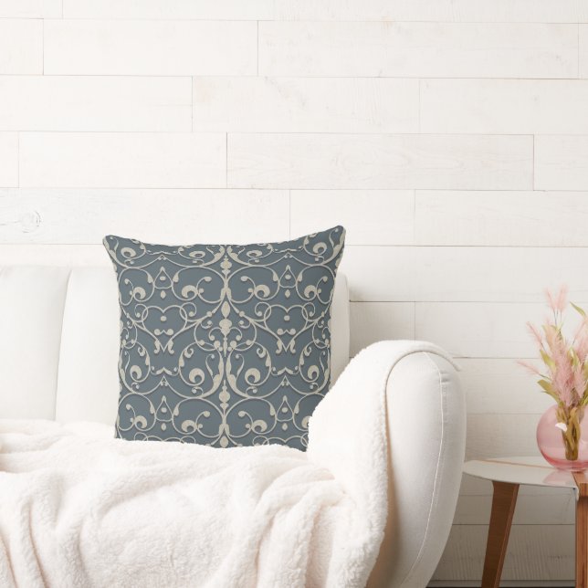 Vintage French Scroll Pattern Throw Pillow (Couch)