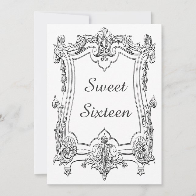 Vintage French Scroll Sweet Sixteen Double Sided Invitation (Front)