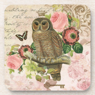 Vintage French shabby chic owl coaster