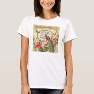 Vintage French Shabby Chic Peacock T-Shirt