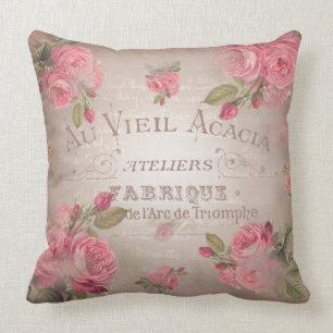 Vintage french shabbychic roses pink floral cushion