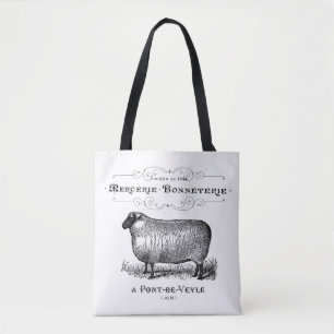 Vintage French Sheep Typography Farmhouse Tote Bag