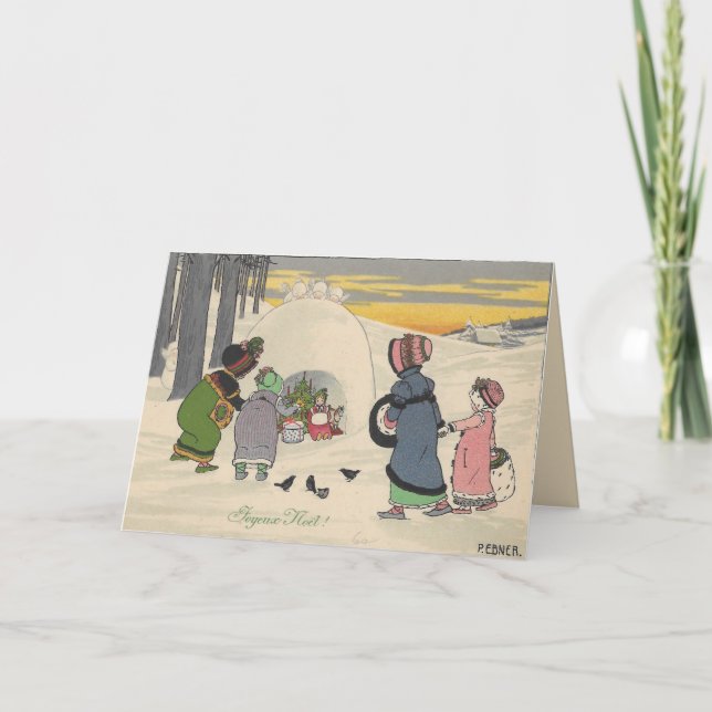 Vintage French Snow Girls Christmas Card (Front)