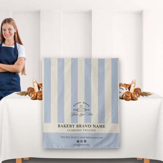 Vintage French Stripes Bakery Logo Table Runner Tapestry (Creator Uploaded)