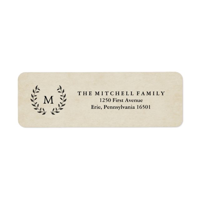 Vintage French Style Wreath and Monogram Return Address Label (Front)