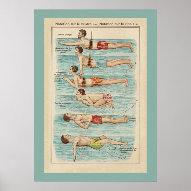Vintage French Swimming Lessons Poster (Front)