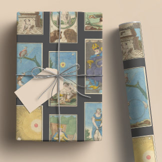 Vintage French Tarot Cards Charcoal Background Wrapping Paper Sheet