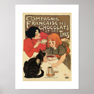 Vintage French tea and hot cocoa advertising Poster