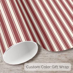 Vintage French Ticking Stripe Madder Red Cream Wrapping Paper
