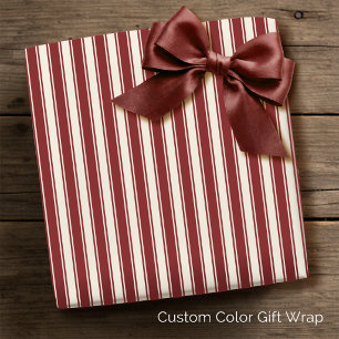 Vintage French Ticking Stripe Madder Red Cream Wrapping Paper