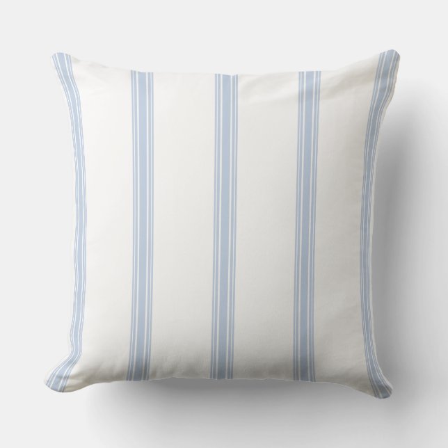 Vintage French Ticking Stripe Pattern Blue White Cushion (Front)