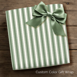 Vintage French Ticking Stripe Sage Green Cream Wrapping Paper