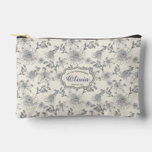 Vintage French Toile Botanical Bird Personalised Accessory Pouch