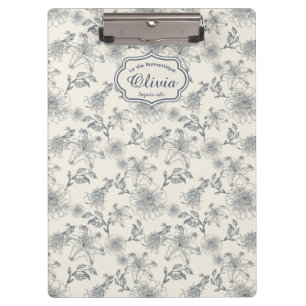 Vintage French Toile Botanical Bird Personalised  Clipboard