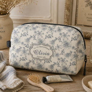 Vintage French Toile Botanical Bird Personalised Dopp Kit