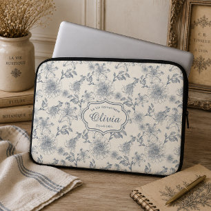 Vintage French Toile Botanical Bird Personalised  Laptop Sleeve