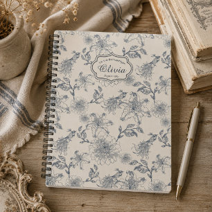 Vintage French Toile Botanical Bird Personalised Notebook
