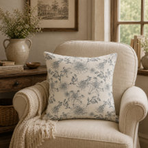 Vintage French Toile Botanical Bird Rustic Country