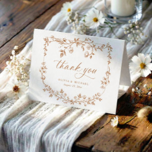 Vintage French Toile Copper Orange Photo Wedding Thank You Card