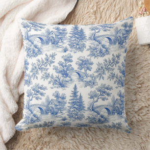 Vintage French Toile de Jouy Country Landscape Cushion