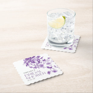 Vintage French Toile Floral Bridal Shower Paper Coaster