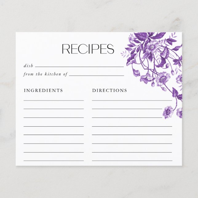 Vintage French Toile Floral Bridal Shower Recipes (Front)