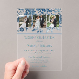 Vintage French Toile Floral Wedding Photo  Acrylic Invitations