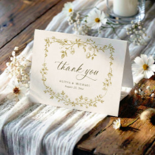 Vintage French Toile Gold & Ivory Photo Wedding Thank You Card