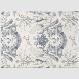 Vintage French Toile Peacock and Country Farm Blue Tissue Paper