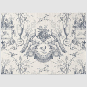 Vintage French Toile Peacock and Country Farm Blue Tissue Paper