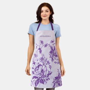 Vintage French Toile Purple Floral Bridal Shower Apron
