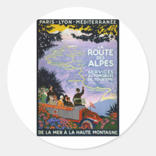 Vintage French Travel Poster Art Classic Round Sticker