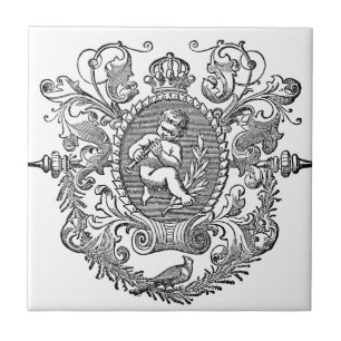 Vintage french typography cherub design tile