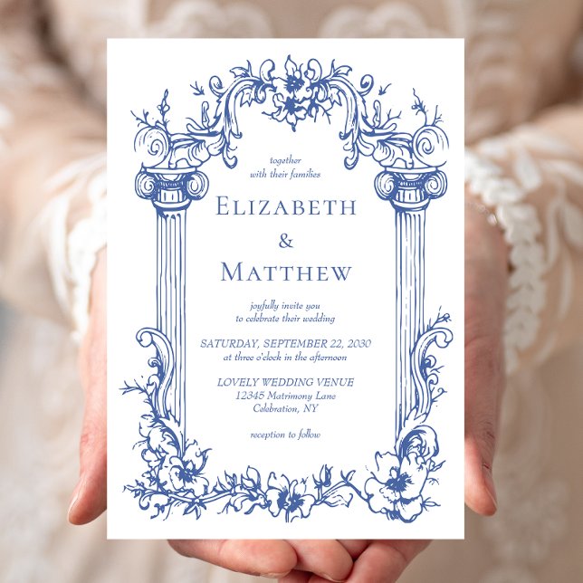 Vintage French Victorian Botanical Blue  Invitation (Creator Uploaded)