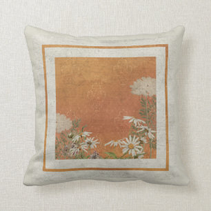 Vintage French Wildflowers in Autumn Grey Orange Cushion