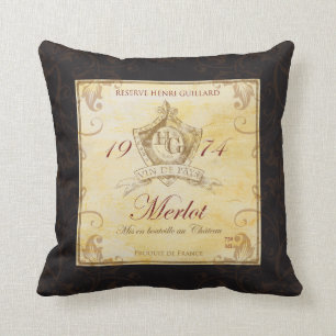 Vintage French Wine Label Art Pillow