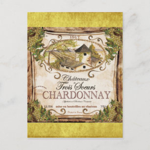 Vintage French Wine Label Postcard