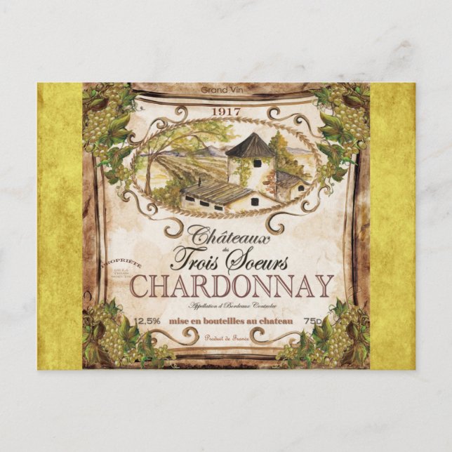 Vintage French Wine Label Postcard (Front)