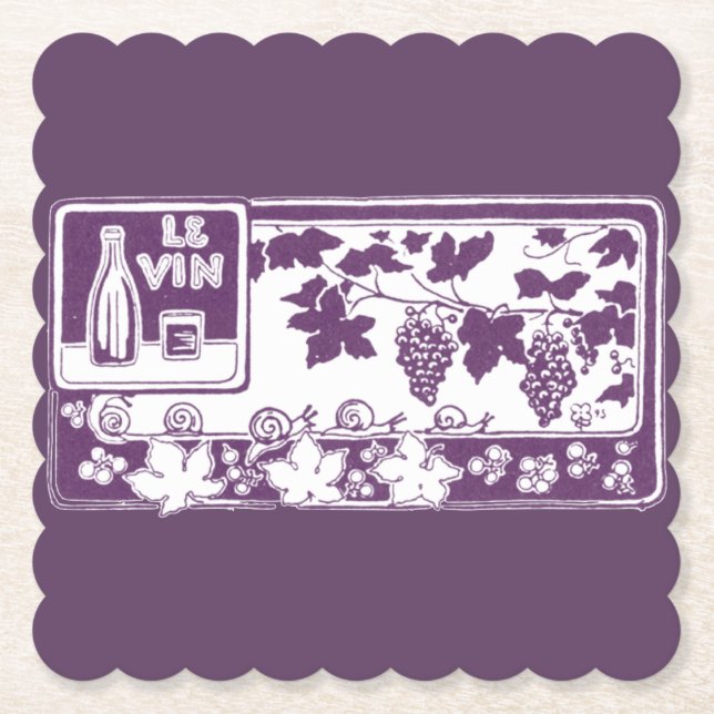 Vintage French Wine Label  | Rustic Vineyard  Paper Coaster (Front)