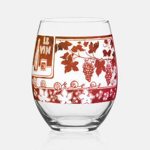Vintage French Wine Label Rustic Vineyard Stemless Wine Glass