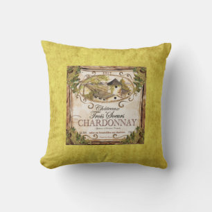 Vintage French Wine Label Throw Pillow