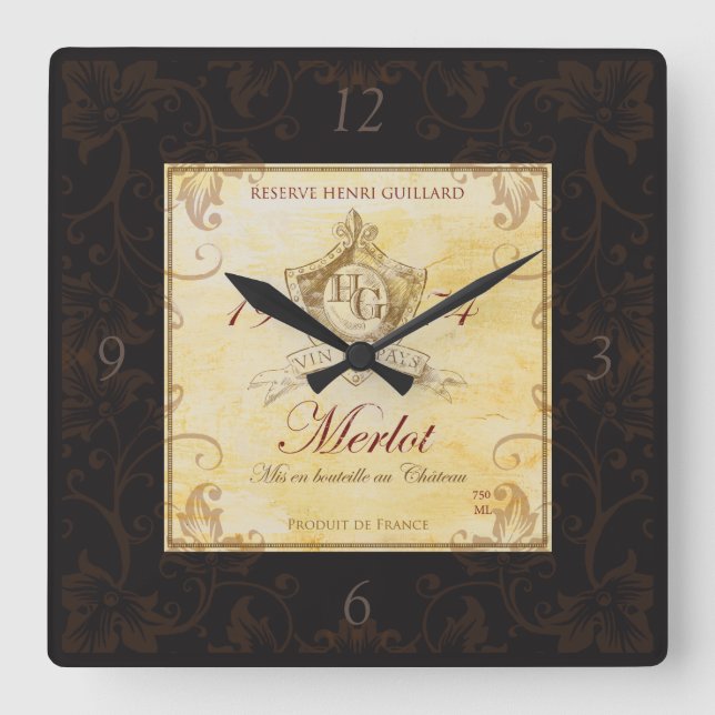 Vintage French Wine Label Wall Clock (Front)