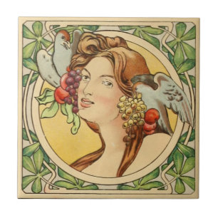 Vintage French Woman Art Nouveau Ceramic Ceramic Tile