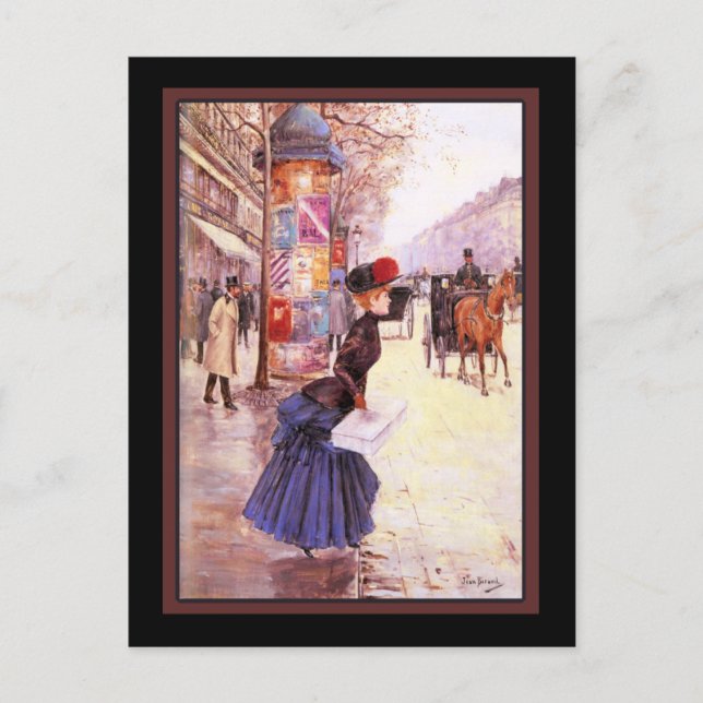 Vintage French Woman Shopping Postcard (Front)